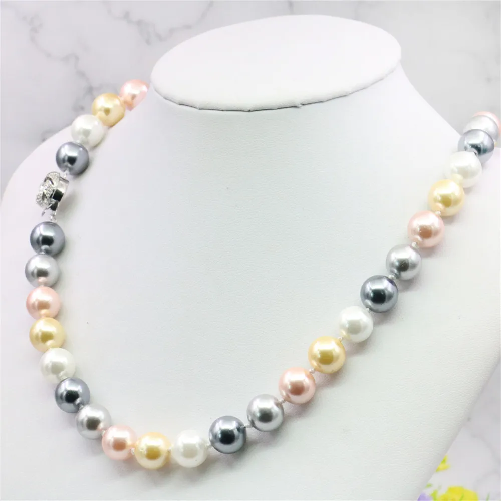 10mm Multicolor South Sea Shell Pearl Necklace Jewelry Making Design Rope Chain Necklace Pearl Beads Natural Stone Flower Clasp