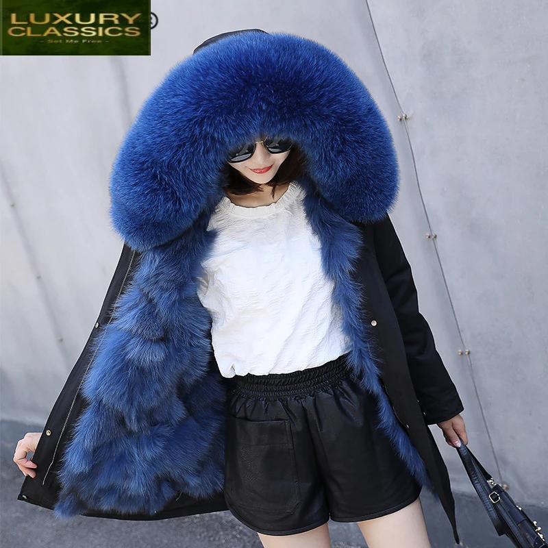 

Fox Fur Liner Natural Parka Winter Real Fur Coat Women Clothes 2021 Korean Thick Warm Real Fox Fur Hood Jacket Hiver 1903