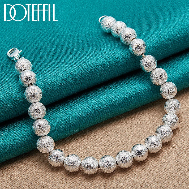 DOTEFFIL 8mm Matte Bead Ball Chain 925 Sterling Silver 18K Gold Bracelet For Woman Engagement Wedding Jewelry