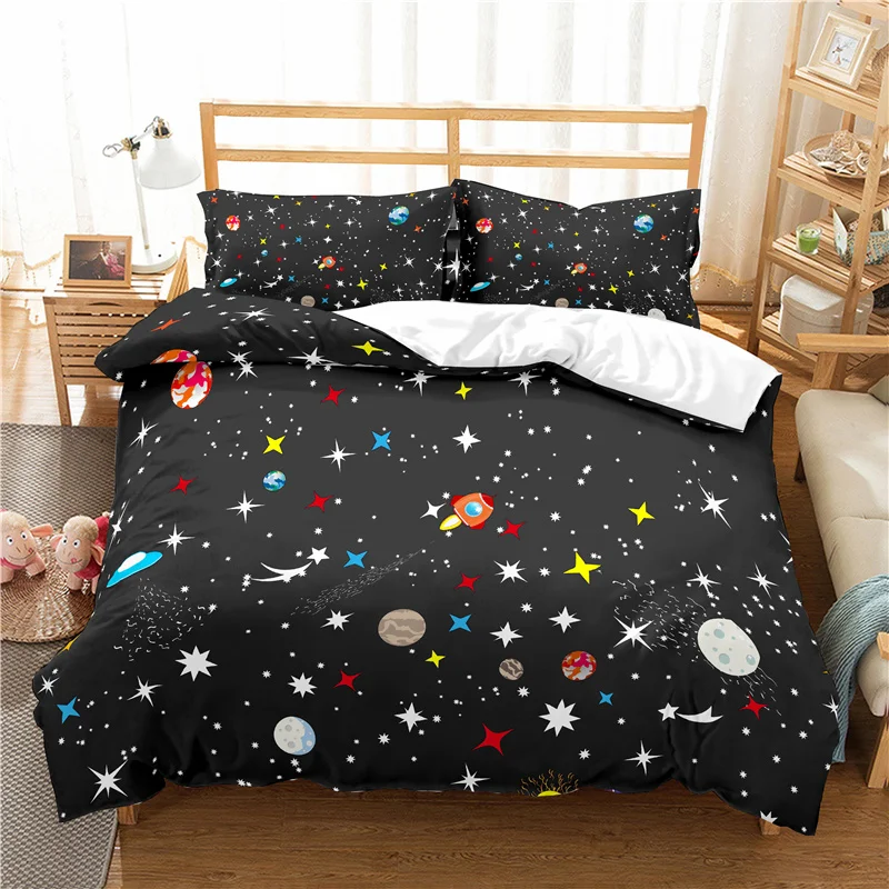 

Luxury 3D Cartoon Planet Print 2/3Pcs Kids Bedding Sets Comfortable Duvet Cover Pillowcase Home Textile Queen and King Size