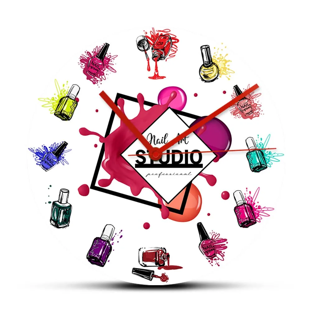 Reloj de pared decorativo para estudio de manicura, accesorio de cuarzo silencioso para decoración de salón de belleza, Idea de regalo para técnico de uñas