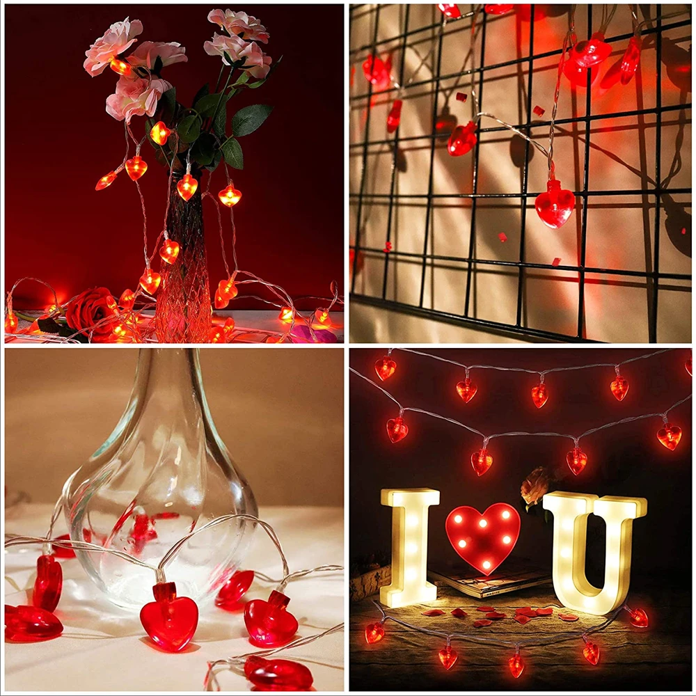 Guirxiété lumineuse en forme de cœur Love Leon à piles, décoration d'intérieur, fête de mariage, anniversaire, 10, 20, 30, 40LED