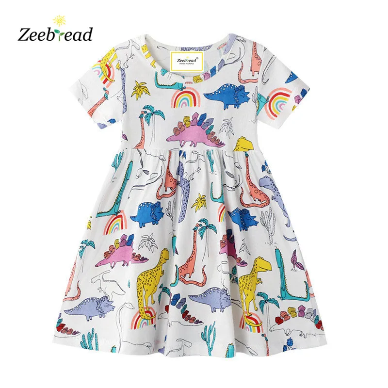 

Zeebread New Summer Cotton Princess Girls Dresses Dinosaurs For Baby Party Costume Kids Short-Sleeve Clothes Children's Dress