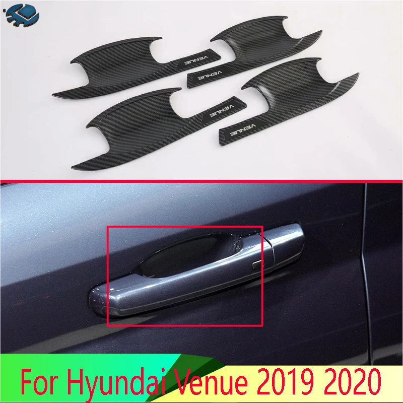 For Hyundai Venue 2019 2020 2021 Car Accessories Carbon Fiber Style Door Handle Bowl Cover Cup Cavity Trim Insert Catch Molding