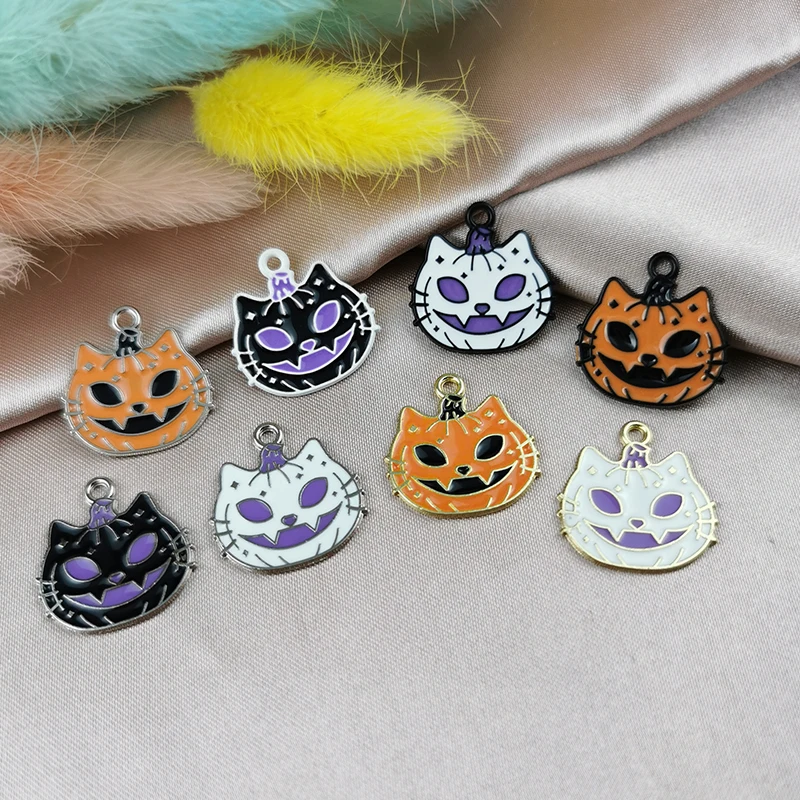 MuhNa 10pcs Halloween Series Charms Enamel Pumpkin Demon Pendants Earrings Decor Floating Jewelry DIY Material Making Gifts