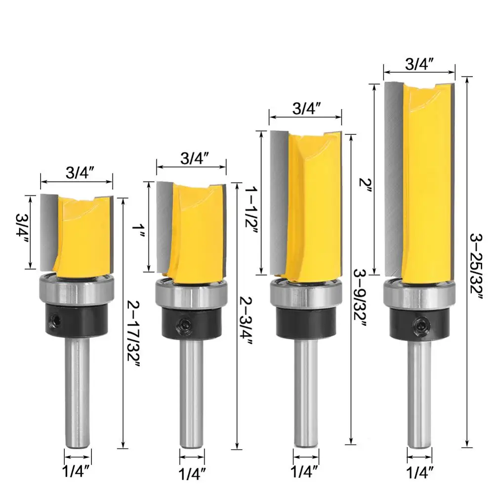 1pcs 6mm 1/4inch Shank Flush Trim Router Bit Pattern Bit Top Bottom Bearing 3/4\