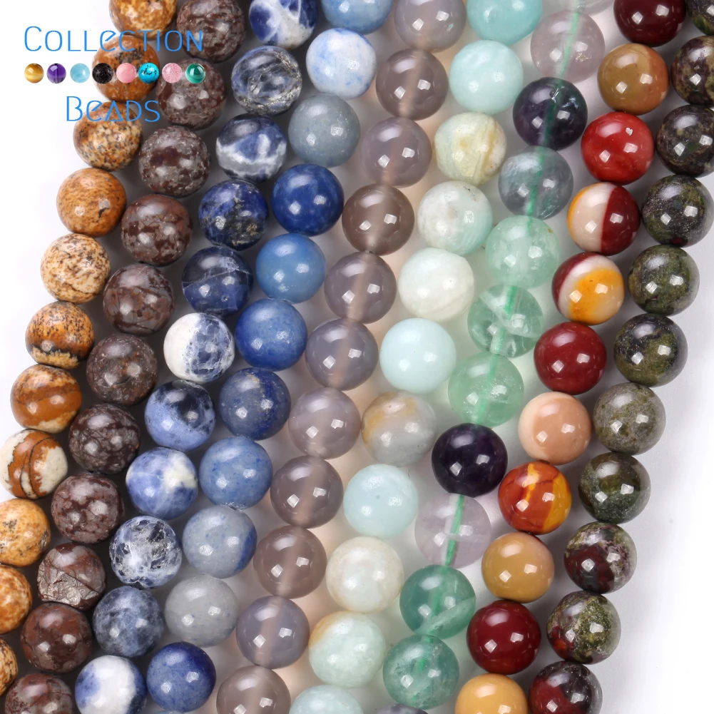 Prezzo di fabbrica agate naturali Jaspers ossidiana Unakite citrini sintetici pietra rotonda perline per gioielli che fanno braccialetti fai da te