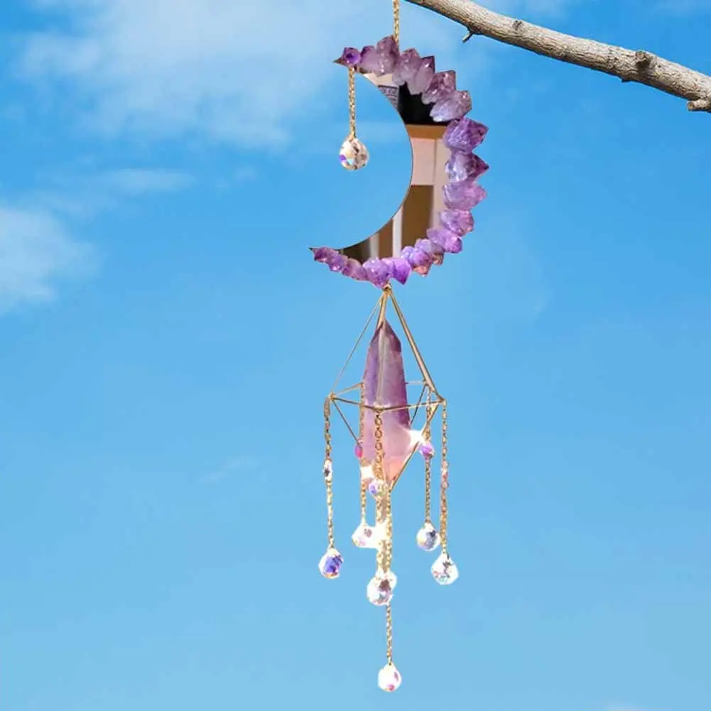 Crystal Suncatcher Prism Window Rainbow Maker Moon Crystal Ball Amethyst Pendant Sun Catcher ​Hanging Ornament Garden Decor