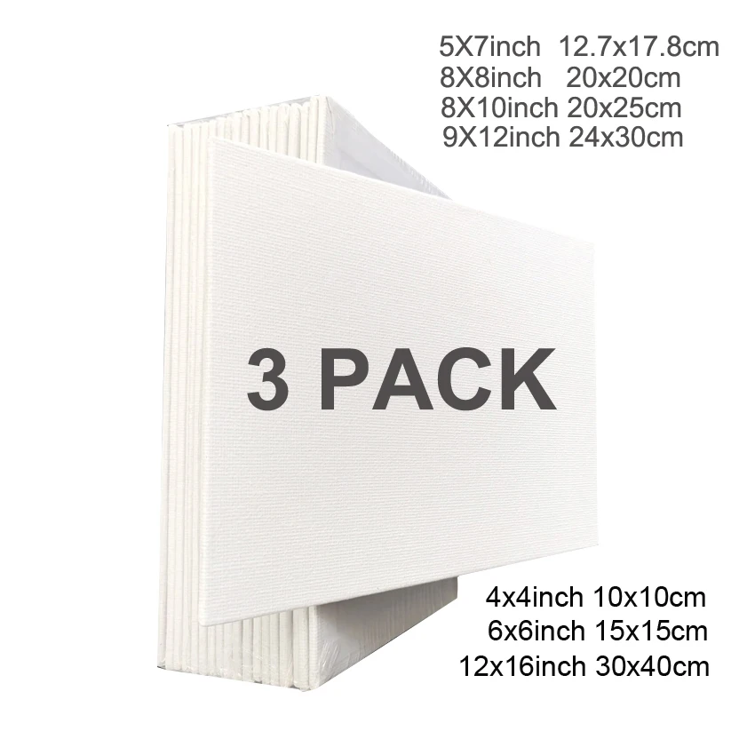 Artists Drawing Board 3 Pack Panel Canvas Painting For Acrylic Oil Paint Acid Free White Cotton Multi Sizes for learning boards