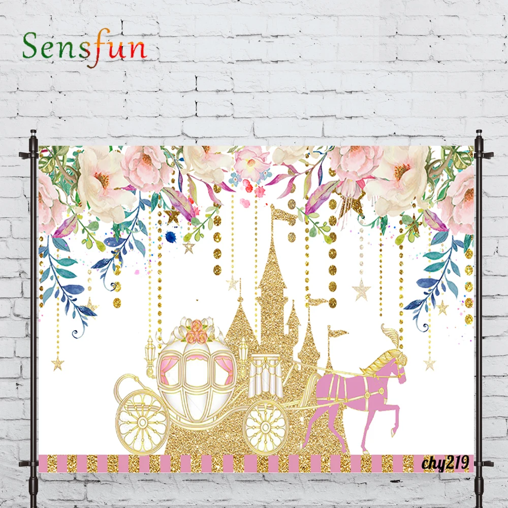 LEVOO New Photo Backdrop Golden Carriage Fairy Tale Princess Background Nature Photocall Photo Studio Shoot Prop