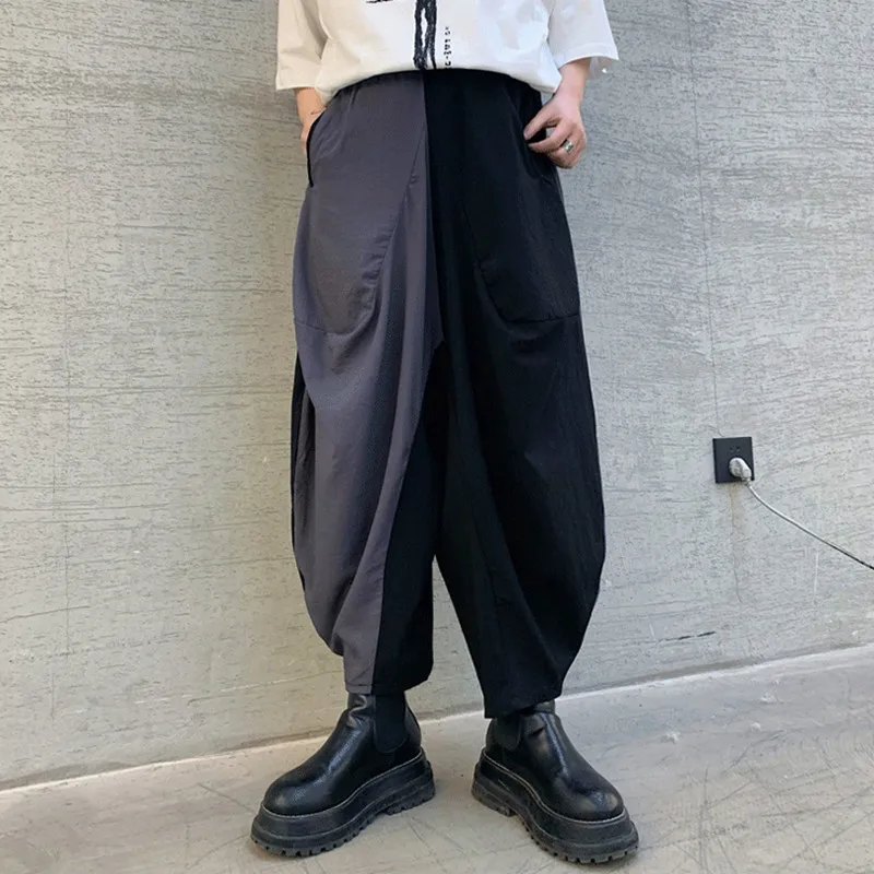 Summer wear dark black personality color contrast niche Harlan casual pants men's baggy knickerbockers hip hop men's Capris