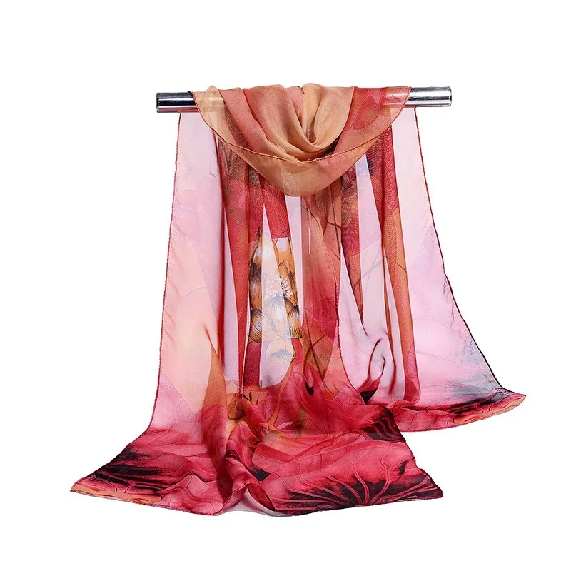Bufanda de gasa de seda con estampado a rayas, chal de moda salvaje, protector solar, flor Floral, 160x50cm