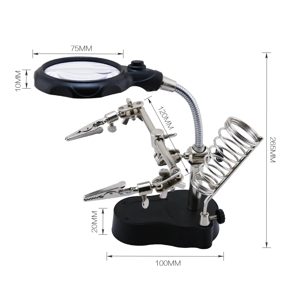 Welding Magnifying Glass with 2 LED Light 3.5/12X Lens Auxiliary Clip Loupe Desktop Magnifier Soldering Stand Holder Repair Tool