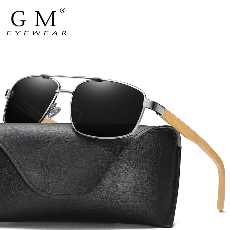 GM Polarized Sunglasses Mens Women Driving Mirror Sun Glasses Metal Frame Goggles UV400 Wooden Sunglasses Legs