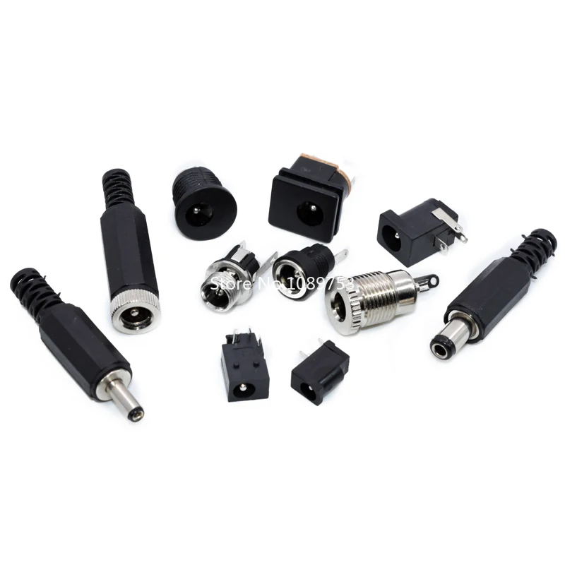 10PCS DC Power Socket Plug DC-005/015/022/025/099 Male and Female Connector 5.5x2.1/2.5/1.35mm Round Hole Connector