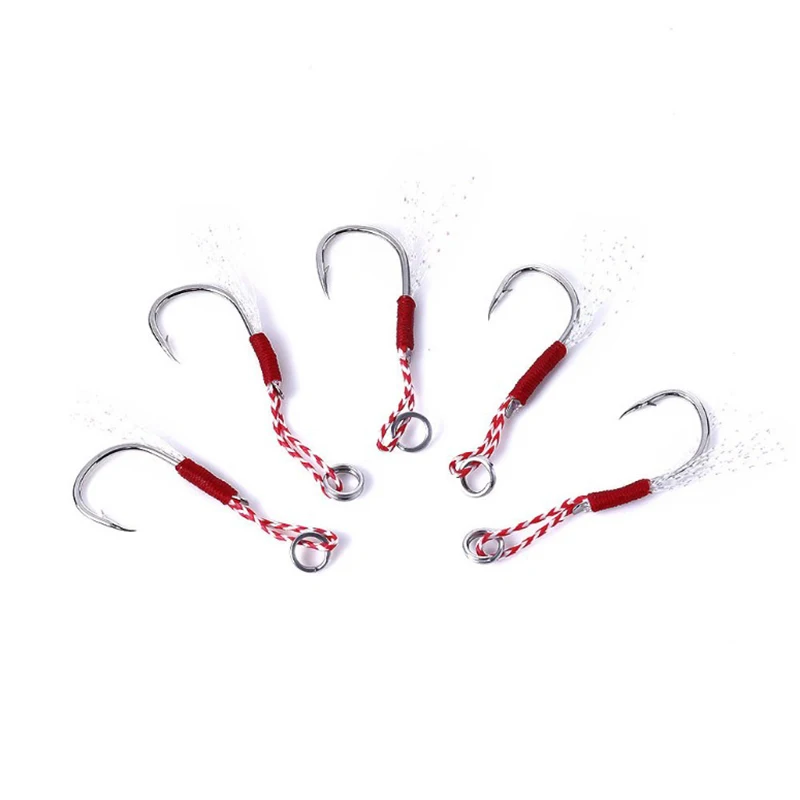 DYGYGYFZ 5pcs/lot Specialized Saltwater Assistant Fishing  Single Hook Jigging Fish Hook Iron Plate Hook Tie-up Line