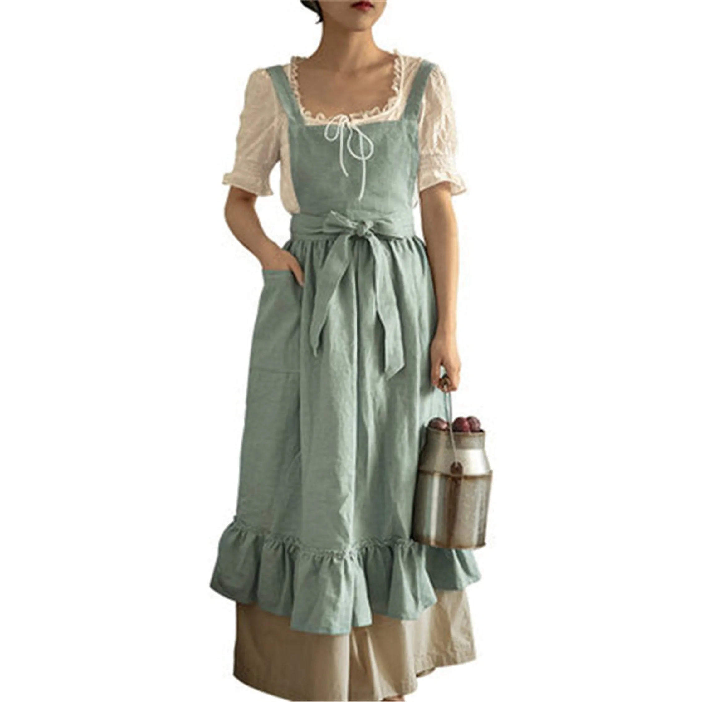 New florist Literary artist Retro Medieval Cotton Linen  Aprons For Woman Dress Flower Shop Smock Hairdresser Garden Overal