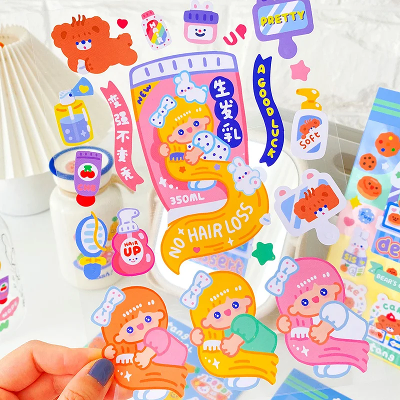 Cute Candy Girl Bear Ins Style Stickers Decoration Scrapbooking Diary Album Mobile Phone Journal Collage Kawaii Stationery Stick