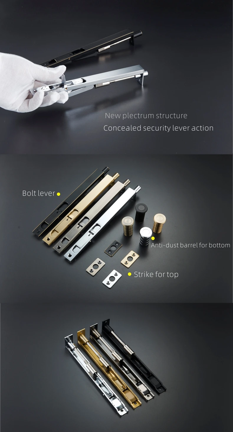 Dooroom Messing Flush Bolt Latch Verdeckte Sicherheit Rutsche Lock Hebel Action 8 "10" 12 "24" Für doppel Tür Mit Leistungsstarke Frühling – Detail 3
