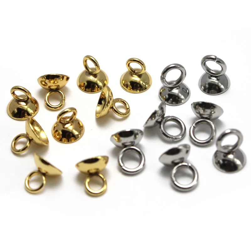 30-50pcs/lot Stainless Steel Beads Accessories End Caps Beads Pendants Connectors Bail Caps fit Pearls Beads DIY Jewelry Making