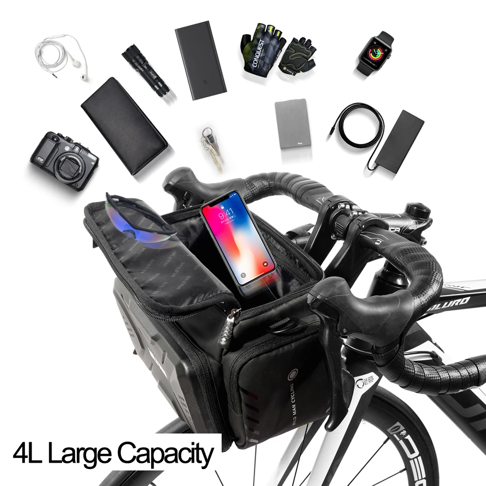 WILD MAN Bicycle Bag Big Capacity Waterproof Front Tube Cycling Bag MTB Handlebar Bag Front Trunk Pannier Pack Bike Accessories