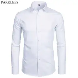 Camicie eleganti da uomo di alta qualità 2023 Fashion New Slim Fit camicia a maniche lunghe da uomo nero bianco formale camicia abbottonata Chemise Homme