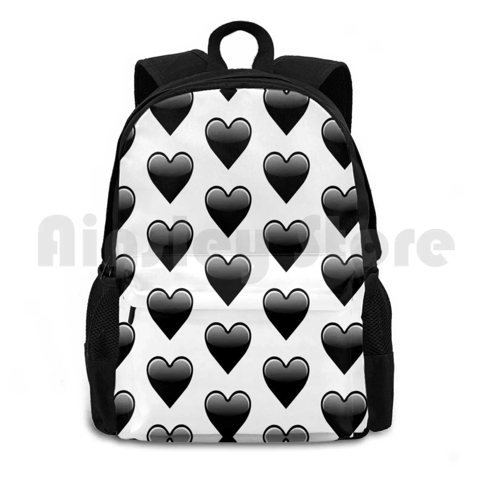 Black Heart Love Outdoor Hiking Backpack Riding Climbing Sports Bag Cute Smile Funny Face Happy Fun Sweet Kiss Color Emotion