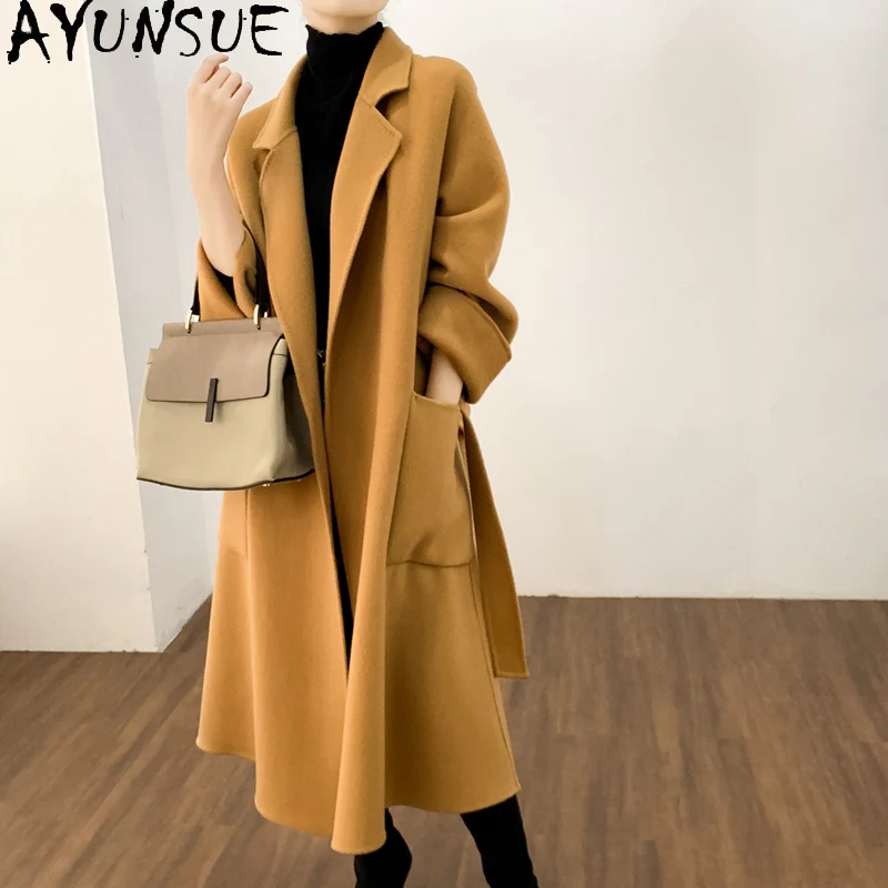 

AYUNSUE 2020 Fashion Winter 100% Wool Coat Female Slim Long Warm Coats and Jackets Korean Women Clothing Doudoune Femme LW4645