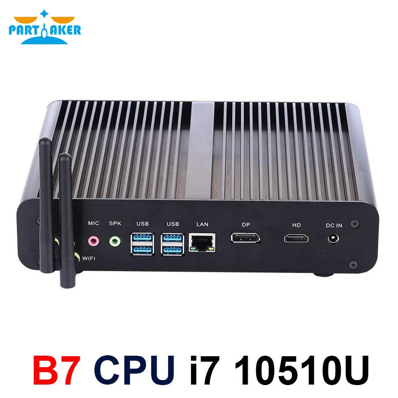 Partaker Fanless Mini PC Intel Core i7 10710U 1165G7 Desktop PC Windows 10 2*DDR4 M.2 NVMe+Msata+2.5''SATA HTPC Nettop HDMI DP