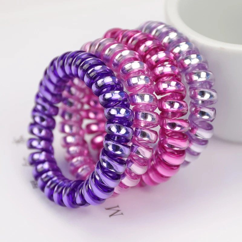 4pcs/Set Hair Ring Grape Colour For Girls Women Telephone Cord Elastic Ponytail Holders Headwear New Fashion Accessories Tie Gum