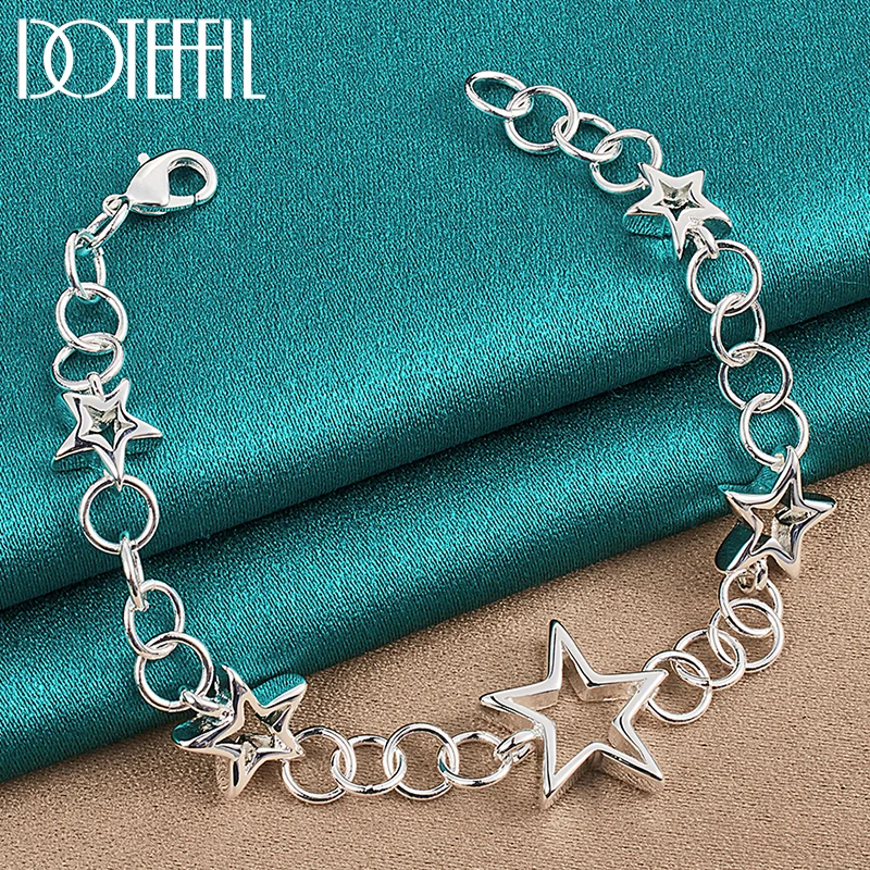 DOTEFFIL 925 Sterling Silver pełna pięcioramienna gwiazda łańcuszek bransoletka dla kobiety urok zaręczynowy biżuteria na przyjęcie weselne
