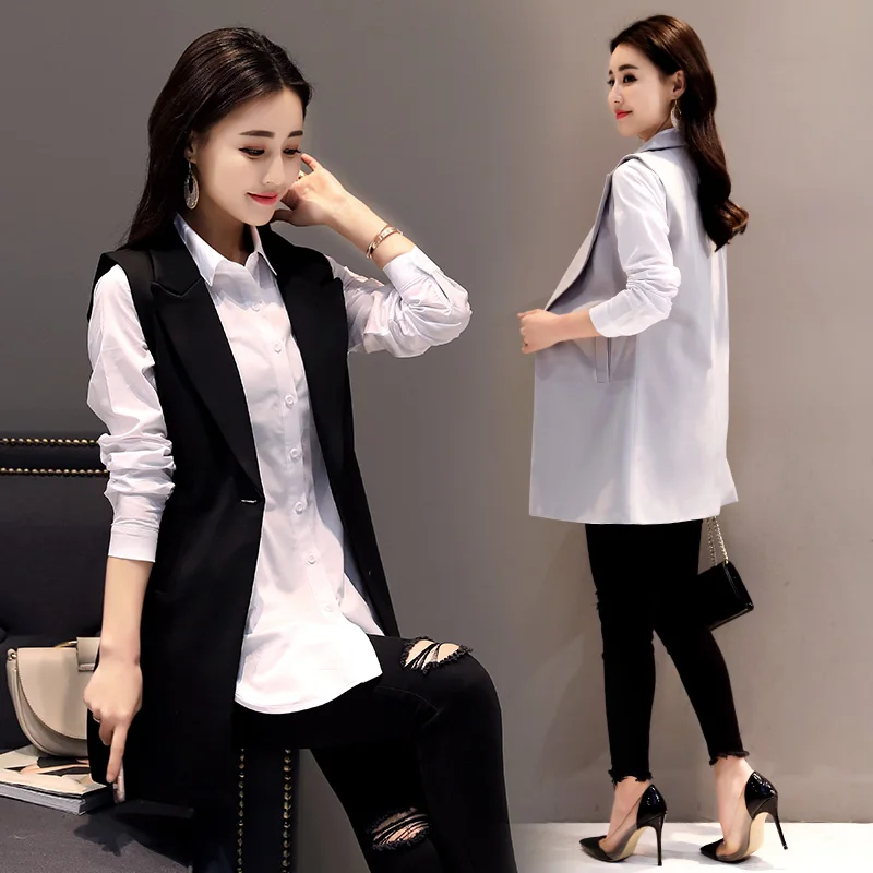 2022 Classic Long Vest Women Elegant Suit Vest Spring Autumn Sleeveless Jackets Outerwear Office Lady Slim Waistcoat