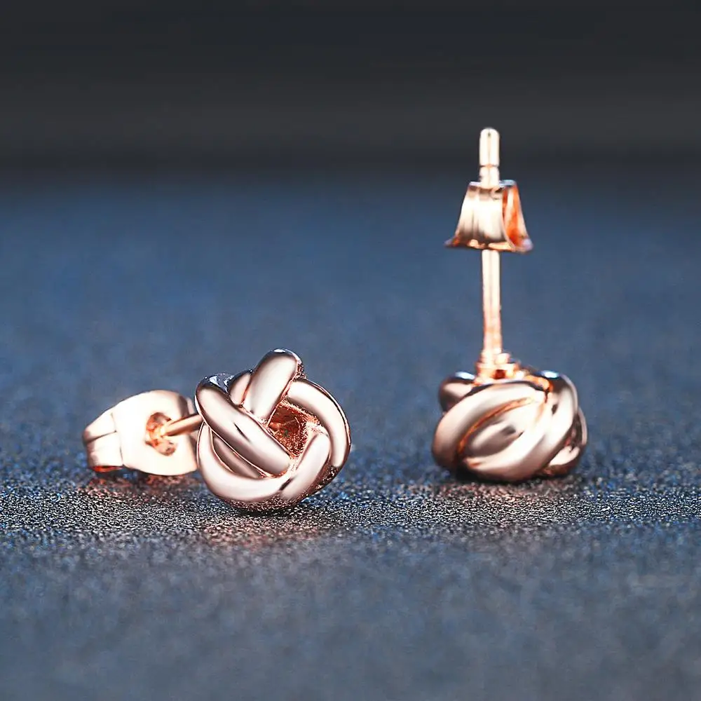 Cute Love Twist Stud Earrings Rose Gold Color Silver Color Fashion Jewelry For Women Gift Knot Post Earring HotSale E103