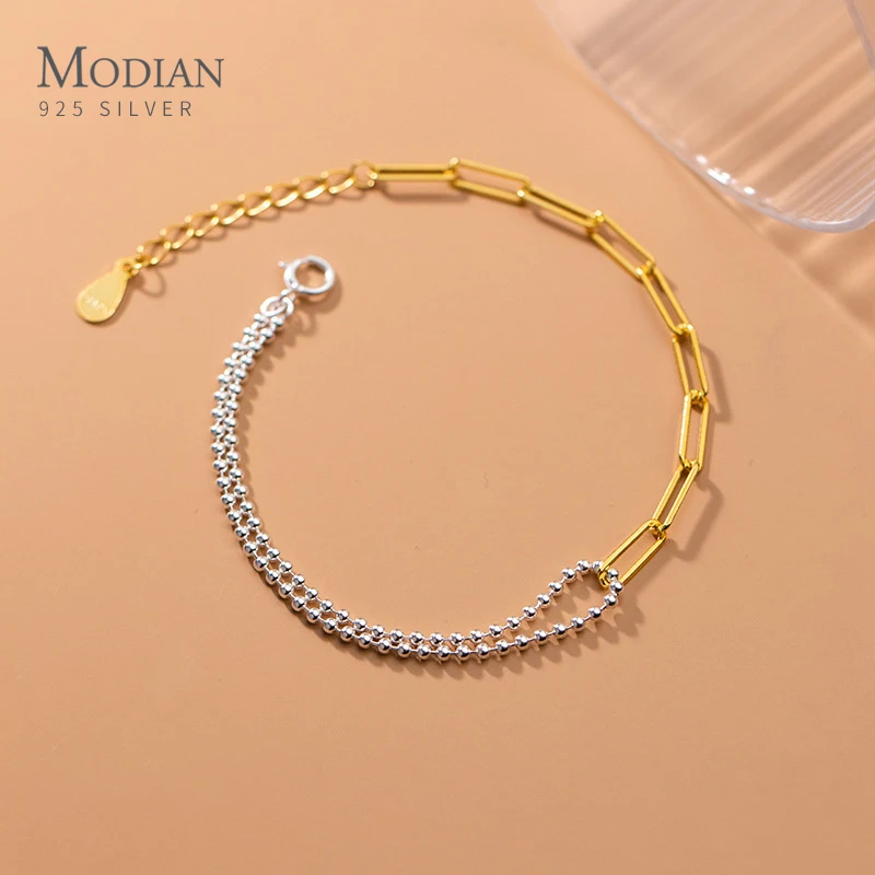 Modian 2021 New Mix Color Fashion Pure 925 Sterling Silver Asymmetry Charm Female Chain Bracelet For Women Fine Jewelry Pulseira