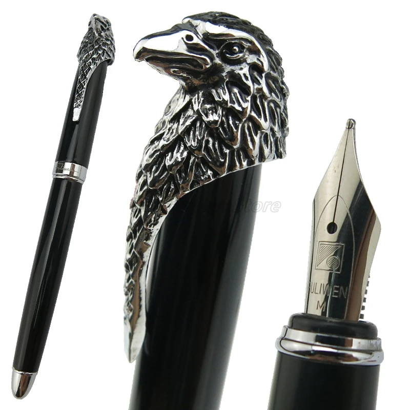 Fuliwen Metal Black Owl Eagle Head Clip Fountain Pen Broad Nib 0.7mm Professional Stationery Supplies Writing Tool Gift