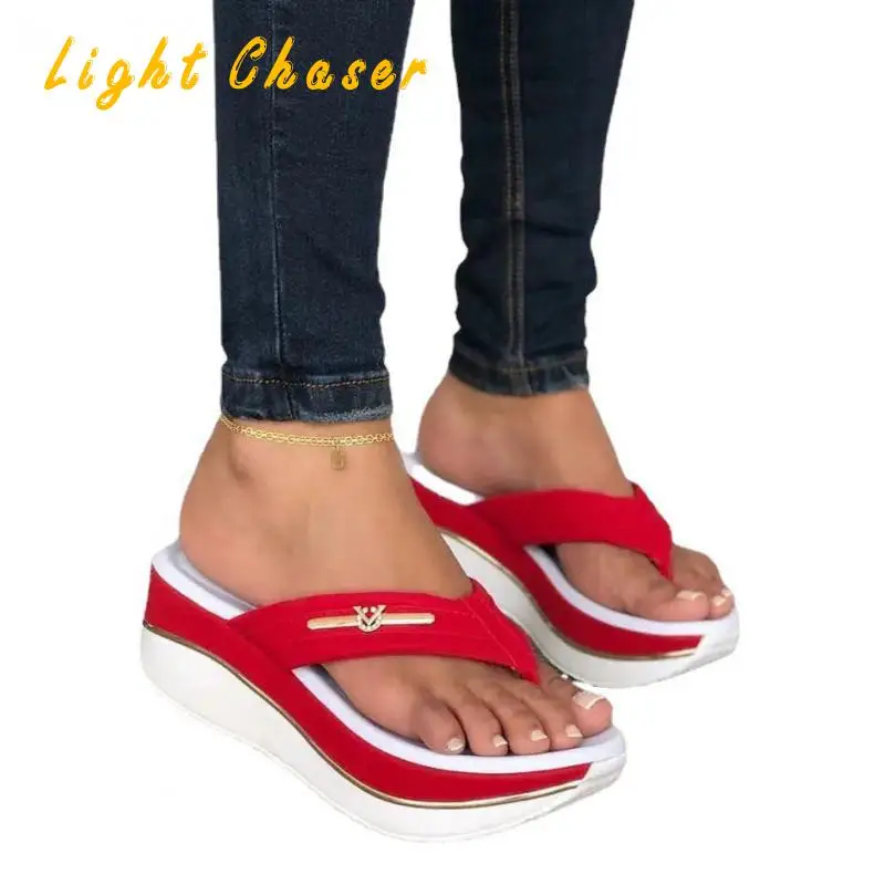 Women's Slippers Women Shoes 2021 New Wedge Platform Sandals Ladies Summer Clip Toe Casual Flip Flops Women Light Comfort Slides