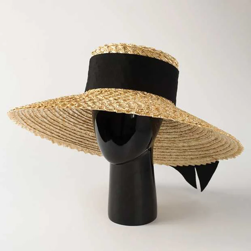 New style black bow ribbon fashihat modern embroidery style pineapple flower handmade paper ladies hat casual beach ladies hat