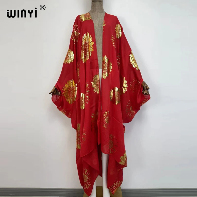 WINYI-Kimono largo transparente para mujer, bata Sexy de punto, cárdigan suelto, Vestido de playa, 2021