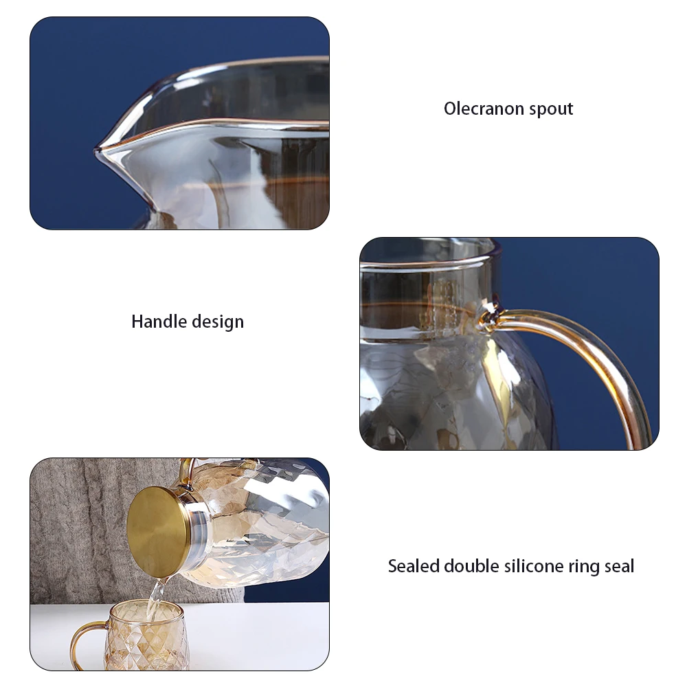 Amber Diamond Texture Glass Teapot and Cup Set Heat-Resistant Cold Water Jug Transparent Coffee Tea Mug Home Water Carafe Teapot