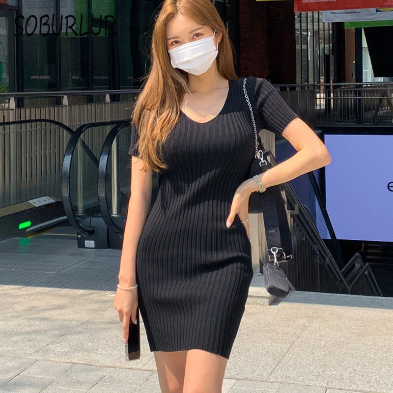 SOBURLUR Summer Women's Dress 2021 Robe Madi Long Dresses Casual Bodycon Female Clothing Elegant Sexy Korean Fashion Elastic