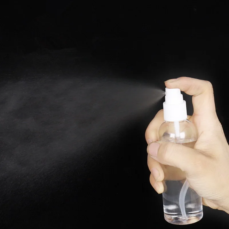 Botella de Spray recargable de 100 ml, contenedor de niebla fina blanca de plástico PET de viaje vacío para limpiador desinfectante, alcohol