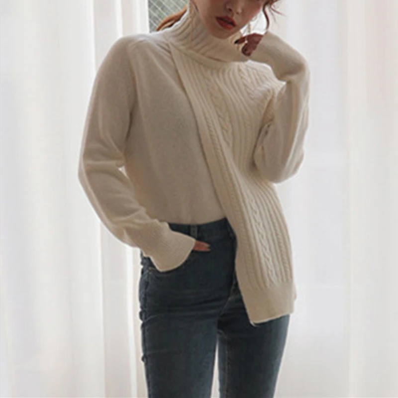 YAMDI vintage sweaters women hollow out solid white orange pullovers high waist jumpers warm knitted sweater autumn winter 2019