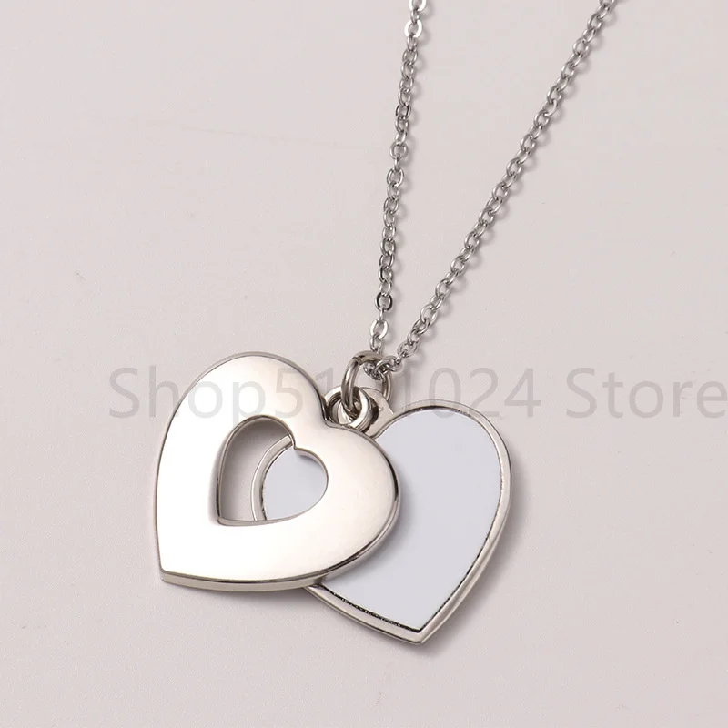 15pcs Free shipping new product Blank sublimationValentine's Day necklace heart/round pendant heat transfer blank material DIY