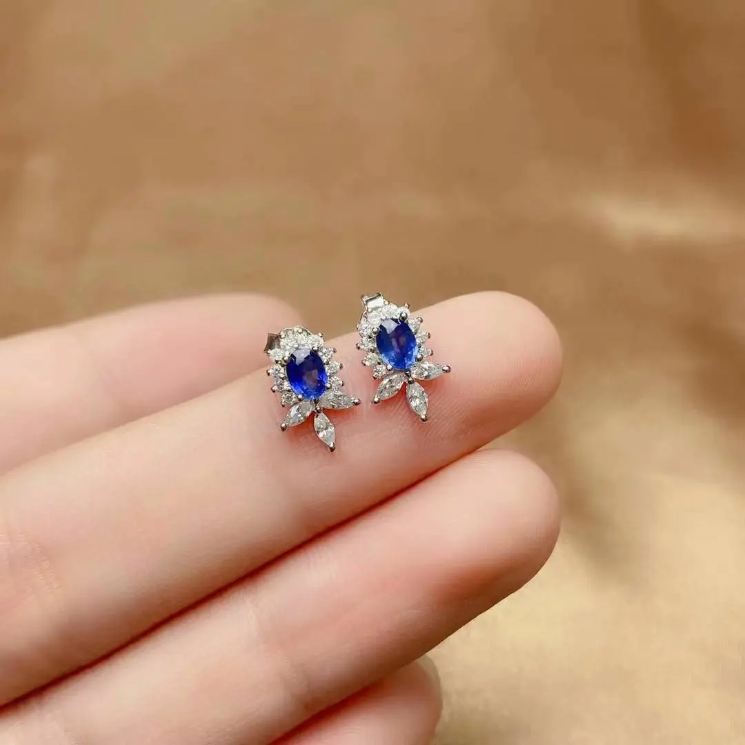 

LANZYO 925 Silver natuarl sapphire stud Earrings fashion jewelry anniversary plant women gift wholesale e0304221agl