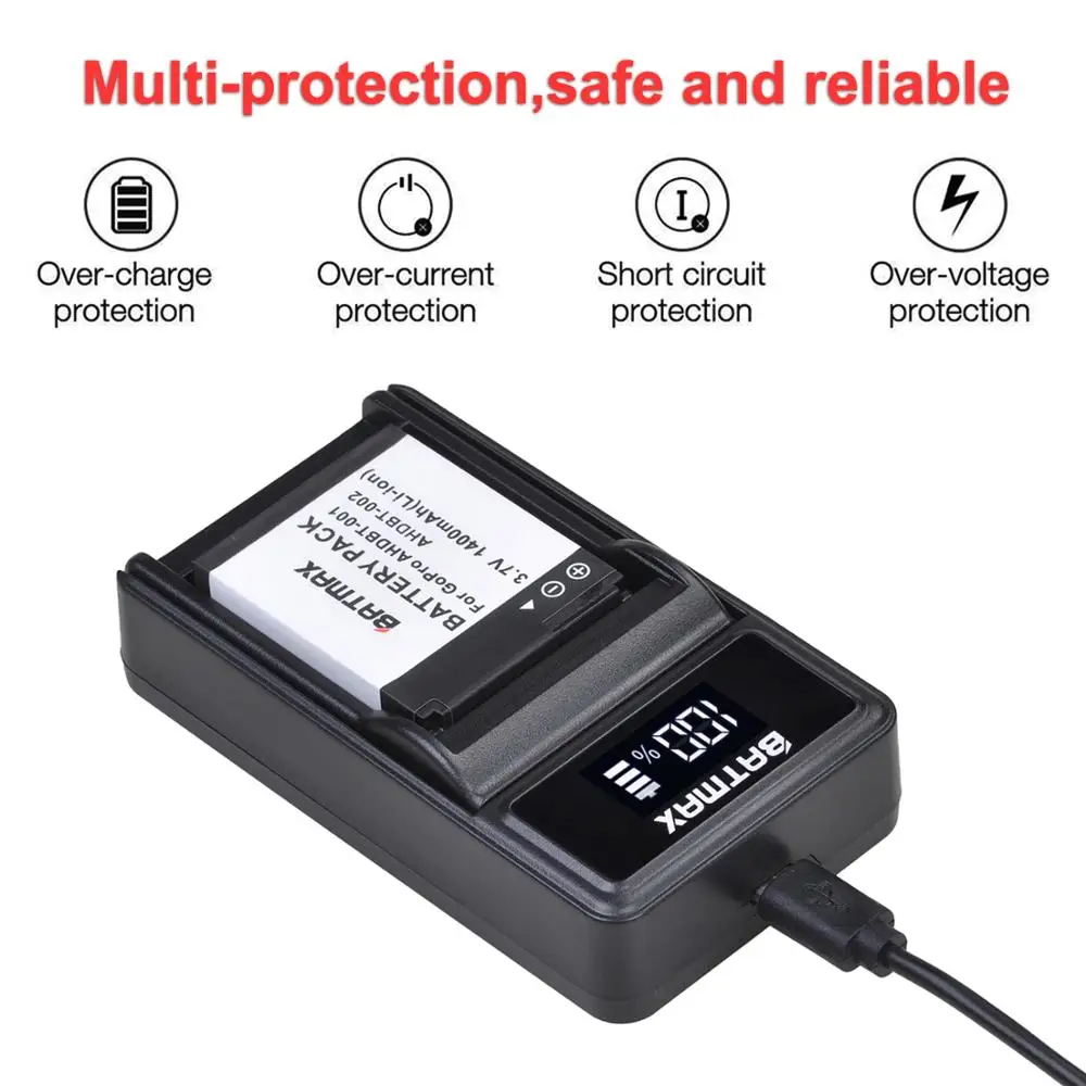 Аккумулятор 1400 мАч и зарядное устройство со светодиодной подсветкой для GoPro HD Hero 1 2 Hero1 Hero2 Motorsports Surf Outdoor 960 AHDBT-001