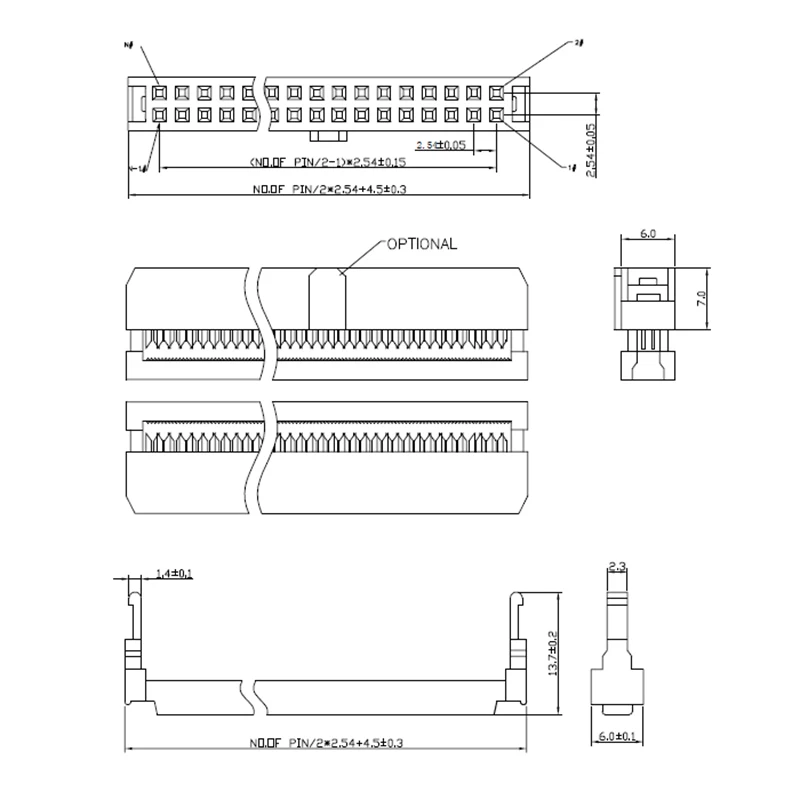 FC-10/12/14/16/20/24/26/30/34/40 Pin to DuPont 2.54MM Female Connector FC to DuPont Rehearsal Cable Wire