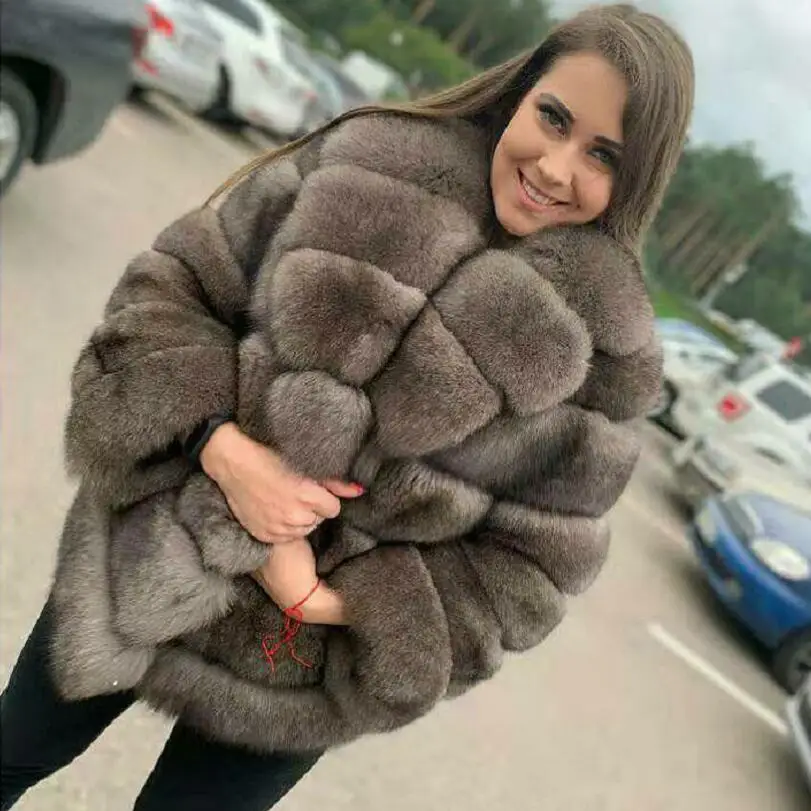 Women's Real Fox Fur Coat Detachable Transform Jacket Removable Vest Thick Warm Solid Fur Luxury Fashion