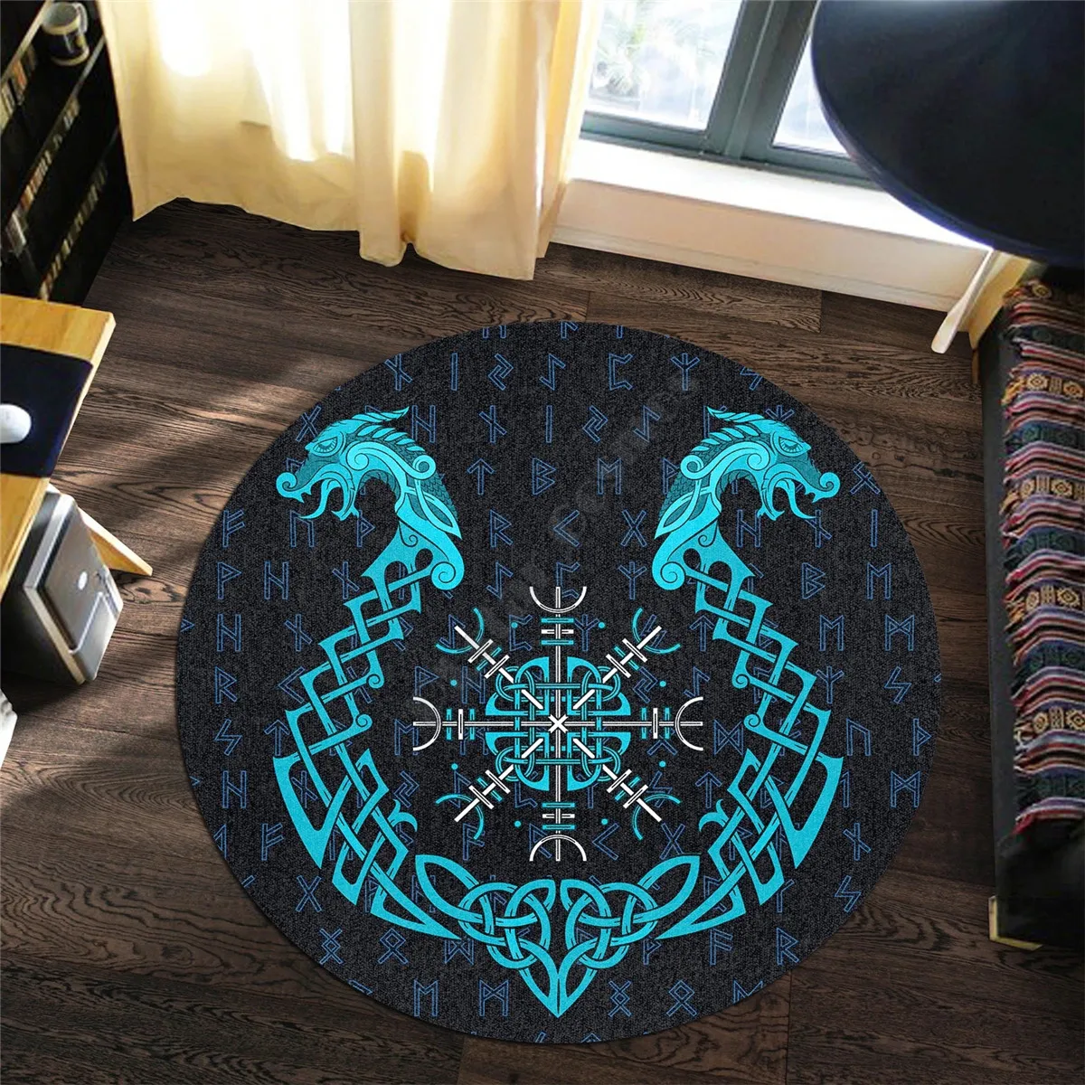 

Viking Style Carpet Helm of Awe Cyan 3D All Over Printed Rug Non-slip Mat Dining Living Room Soft Bedroom Carpet