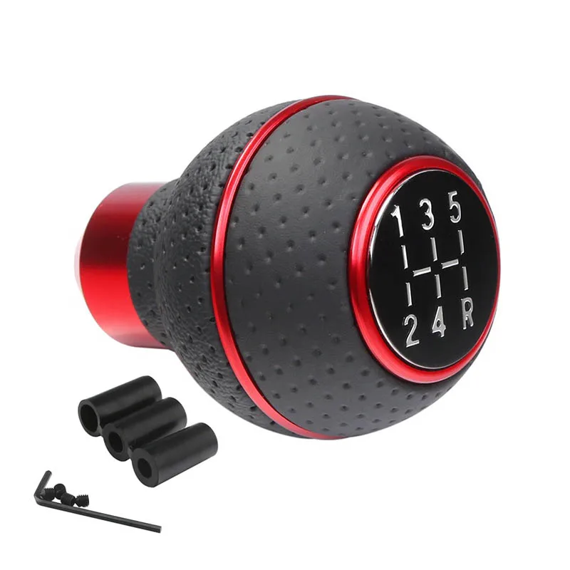 5 Speed Universal Car Gear Shift Knob For Manual Transmission Leather and Aluminum Base Replace Original Car Knob Directly