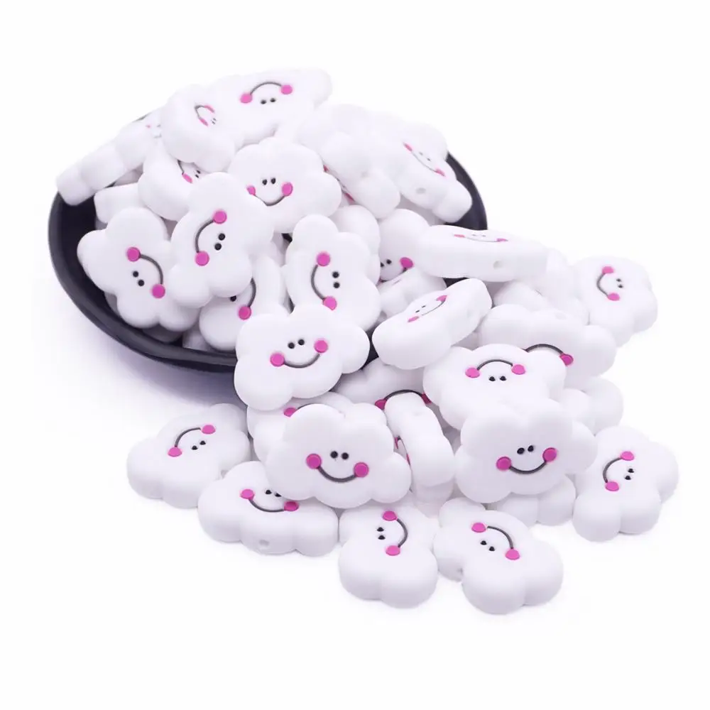 

5pcs Silicone Beads Teething Bead Cartoon Cloud Smiley Face DIY Baby Chew Necklace Pacifier Toy Newest Teether Beads